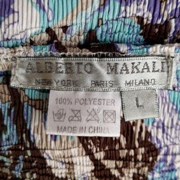 Vtg Alberto Makali Artsy Crinkle Abstract Sleeveless Scoop Neck Shell Top Sz L - Picture 4 of 7